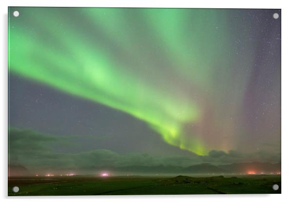 Aurora Borealis over Iceland Hofn Icelandic south  Acrylic by Nick Jenkins