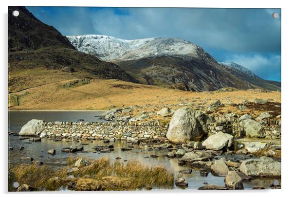 Y Garn from Llyn Idwal Winter in Snowdonia  Acrylic by Nick Jenkins