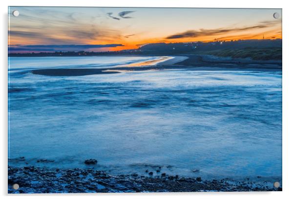 Sunset over Ogmore by Sea Estuary Glamorgan Coast Acrylic by Nick Jenkins