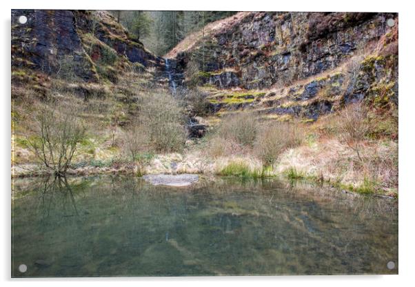 Pond and Waterfall above Clydach Vale Rhondda  Acrylic by Nick Jenkins