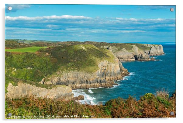 Sea Cliffs Skrinkle Haven Pembrokeshire West Wales Acrylic by Nick Jenkins