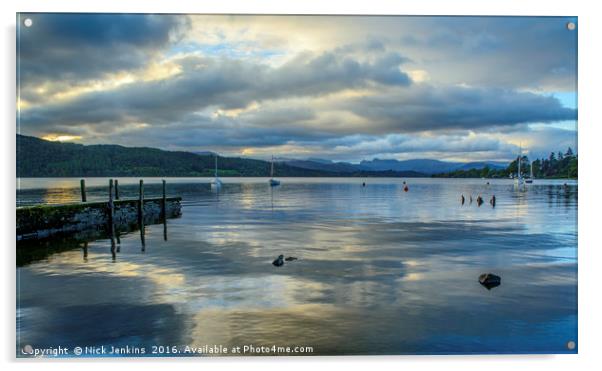 Lake Windermere with Cloud Reflections Cumbria Acrylic by Nick Jenkins