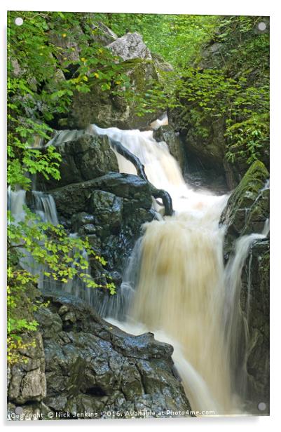 The Sychryd Falls Vale of Neath Brecon Beacons  Acrylic by Nick Jenkins