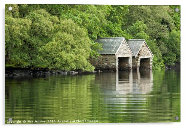 Llyn Dinas Boathouses Nant Gwynant Snowdonia Wales Acrylic by Nick Jenkins