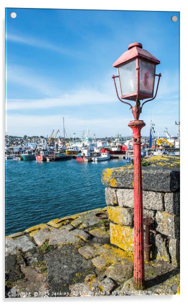 The Old Red Lamp Post Newlyn Harbour Cornwall Acrylic by Nick Jenkins