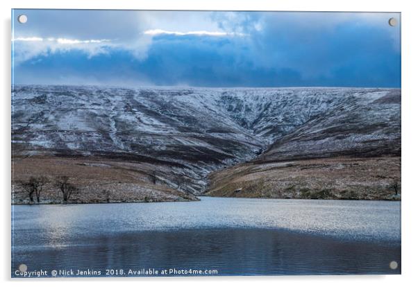 The Grwyne Fawr Reservoir in Winter Acrylic by Nick Jenkins