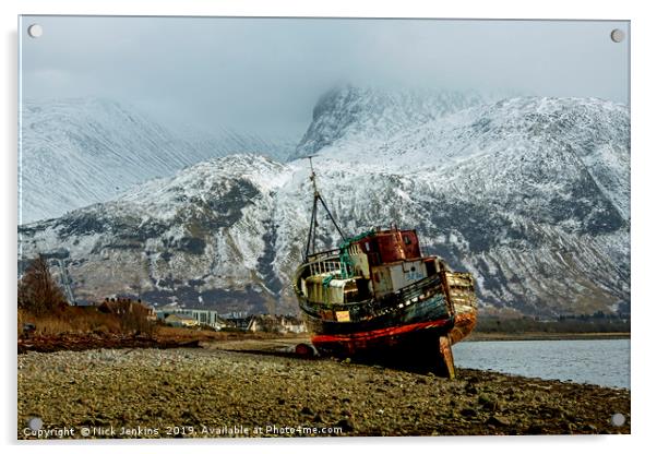 The Corpach Wreck beneath Ben Nevis Scotland Acrylic by Nick Jenkins