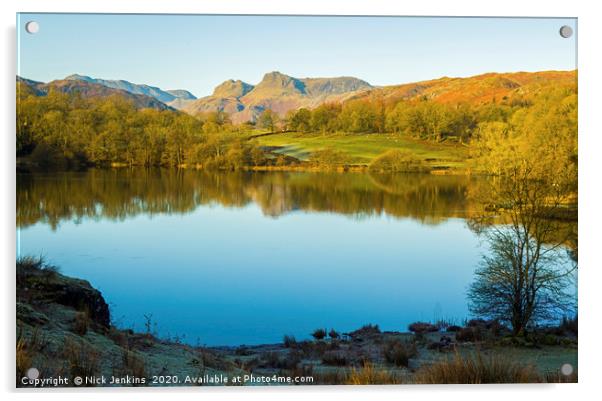 Loughrigg Tarn and Langdale Pikes Lake District Acrylic by Nick Jenkins