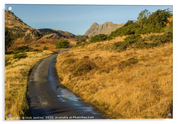 Road leading to the Langdale Pikes Lake District Acrylic by Nick Jenkins