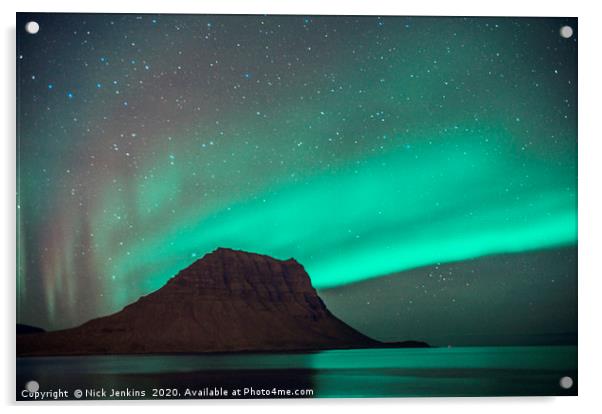 Aurora Borealis over Kirkjufell Iceland Acrylic by Nick Jenkins