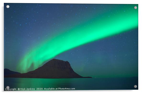 Aurora over Snaefelsness on the Iceland Coast  Acrylic by Nick Jenkins