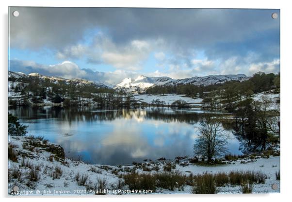 Loughrigg Tarn and Langdale Pikes Winter Cumbria Acrylic by Nick Jenkins
