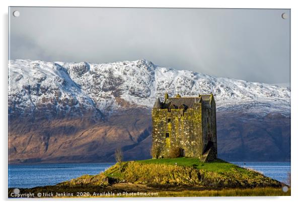 Castle Stalker Loch Laich Argyll Scotland Winter Acrylic by Nick Jenkins