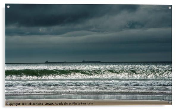 Oil Tankers anchored off Gower from Pobbles Bay Acrylic by Nick Jenkins