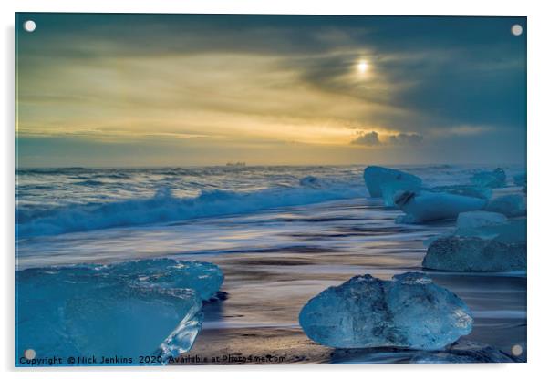 Ice blocks on the Beach at Jokulsarlon on the sout Acrylic by Nick Jenkins