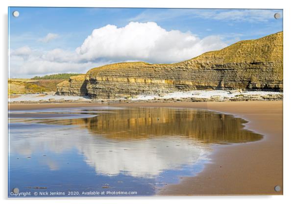 Dunraven Bay Southerndown with Beach Reflections  Acrylic by Nick Jenkins