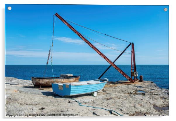 Old Crane and boats Portland Bill Dorset Coast Acrylic by Nick Jenkins