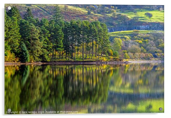 Pontsticill Reservoir Reflections Brecon Beacons  Acrylic by Nick Jenkins