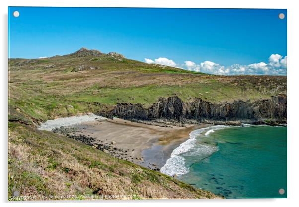 Carn Llidi and Porthmelgan Beach Pembrokeshire Coa Acrylic by Nick Jenkins