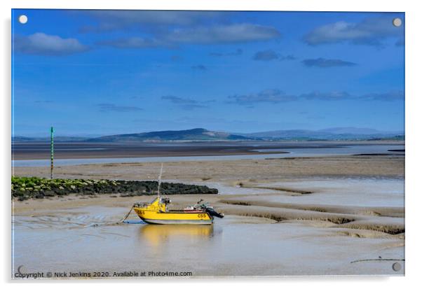 Morecambe Bay and yellow boat  in Lancashire  Acrylic by Nick Jenkins