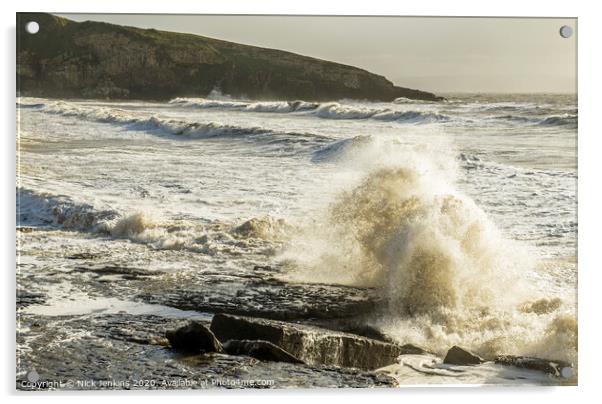 Incoming Waves at Dunraven Bay Glamorgan Heritage  Acrylic by Nick Jenkins