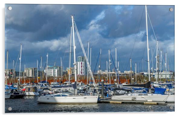 Marina at the mouth of the River Ely Cardiff Acrylic by Nick Jenkins