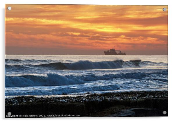 Dawn Sunrise Bamburgh Beach Northumberland Coast Acrylic by Nick Jenkins