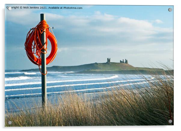 Lifebuoy on Embleton Bay Northumberland Coast Acrylic by Nick Jenkins