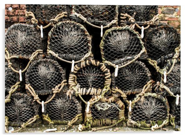 Lobster pots Porthgain Harbour Pembrokeshire Acrylic by Nick Jenkins