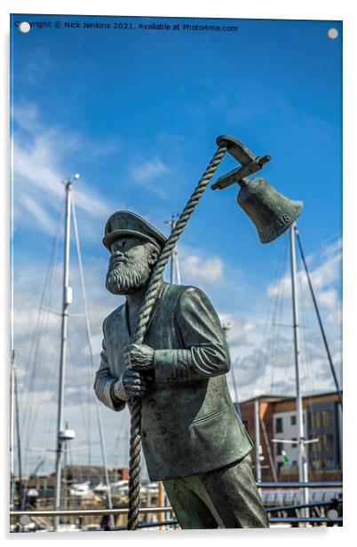 Captain Cat Statue Swansea Marina South Wales Acrylic by Nick Jenkins