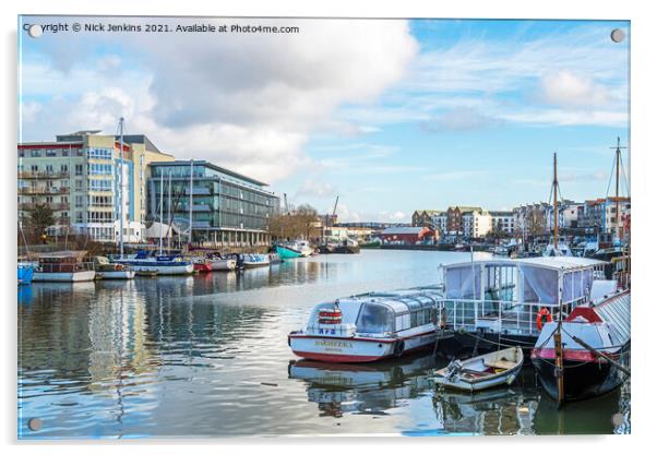 Bristol Floating Harbour with Moored Boats  Acrylic by Nick Jenkins