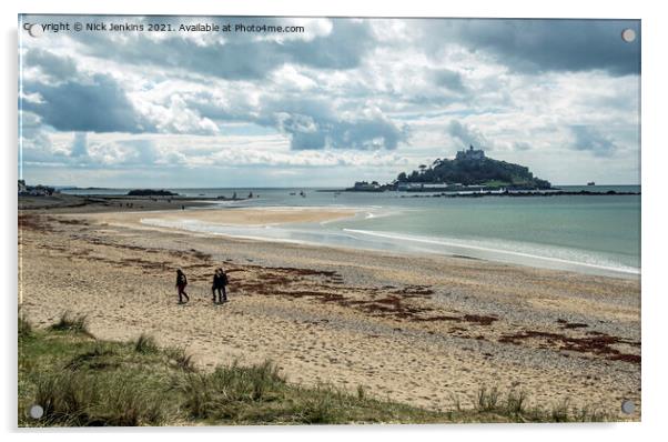 Marazion Beach and St Michaels Mount South Cornwal Acrylic by Nick Jenkins