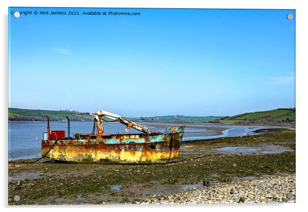 Abandoned Fishing Boat on River Tywi Estuary Acrylic by Nick Jenkins