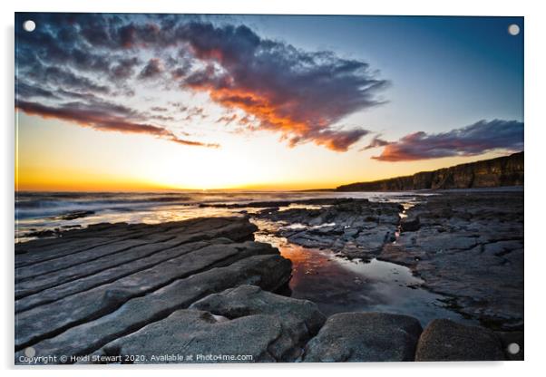 Rocks, Sea and Sunset Acrylic by Heidi Stewart