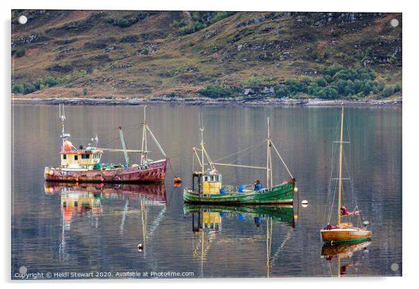 Three Boats on Loch Broom Acrylic by Heidi Stewart