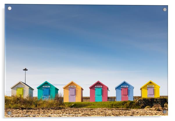 Colourful Beach Huts at Amble Acrylic by Heidi Stewart