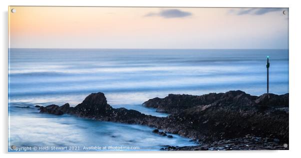 Bude Breakwater Sunset Acrylic by Heidi Stewart