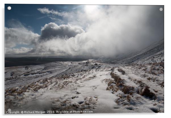 Snow storm over Fan Hir Brecon Beacons.  Acrylic by Richard Morgan