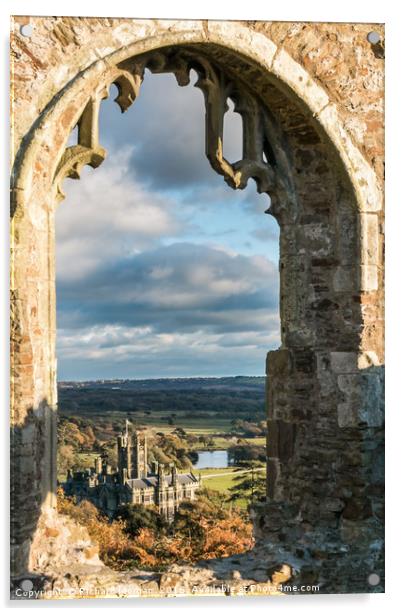 Margam Castle, viewed from Hen Eglwys Chapel. Acrylic by Richard Morgan