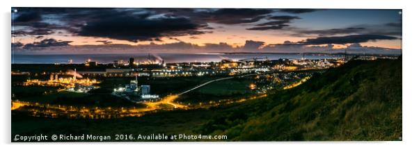 Sunset over Tata Steel works Port Talbot. Acrylic by Richard Morgan