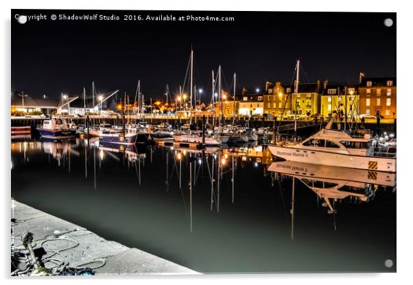 Arbroath harbour at night Acrylic by ShadowWolf Studio