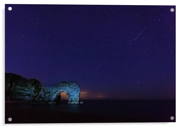 Perseids over Durdle Door Acrylic by Anthony Simpson