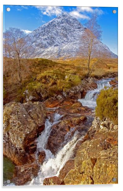 Buachille Etive Mhor and Waterfall Acrylic by Matt Johnston