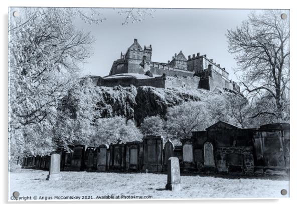 Edinburgh Castle from St Cuthbert Kirkyard #2 mono Acrylic by Angus McComiskey