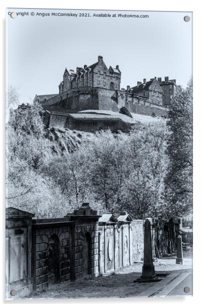 Edinburgh Castle from St Cuthbert Kirkyard #3 mono Acrylic by Angus McComiskey