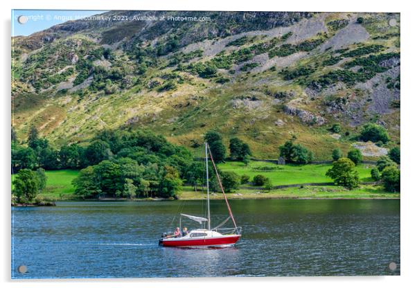 Yacht motoring south on Ullswater Acrylic by Angus McComiskey