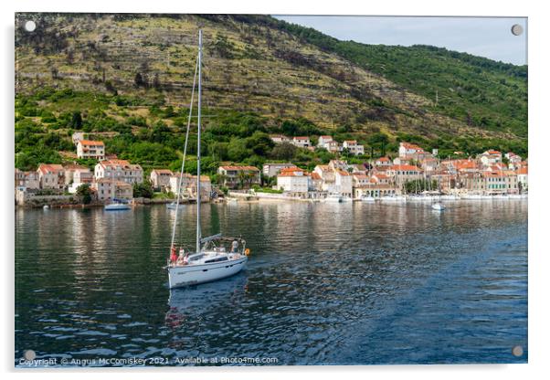 Yacht departing Vis Island, Croatia Acrylic by Angus McComiskey