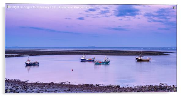 Fishing boats anchored at low tide, Holy Island Acrylic by Angus McComiskey