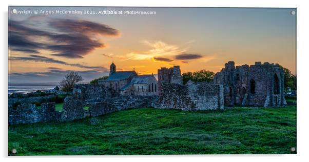 Lindisfarne Priory sunset Acrylic by Angus McComiskey