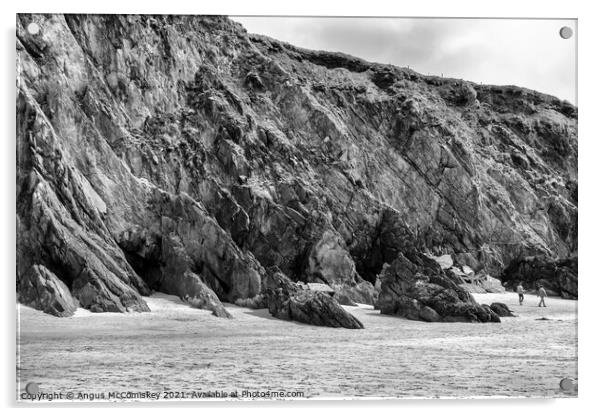 Sea cliffs Coumeenoole Beach Dingle Peninsula mono Acrylic by Angus McComiskey
